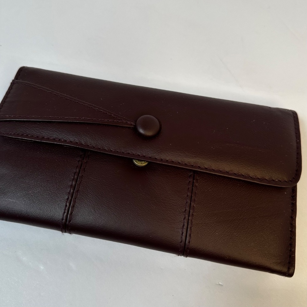 Vintage Genuine Leather Calculator Checkbook Clutch ACI 80s Brown Wallet - Picture 2 of 7